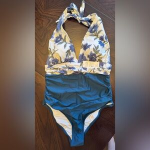 NWT Cupshe Teal and White Floral One Piece Swimsuit